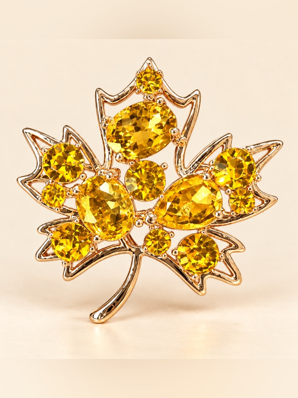 Autumn Yellow Crystal Maple Leaf Brooch